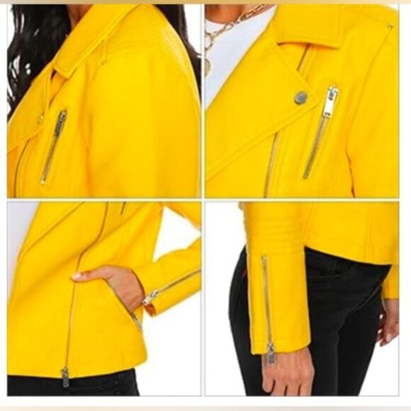 🩷 SCRJFS - Women's Faux Leather Motorcycle Jacket - Yellow. Size: L. NWT. (1784) - Picture 9 of 12
